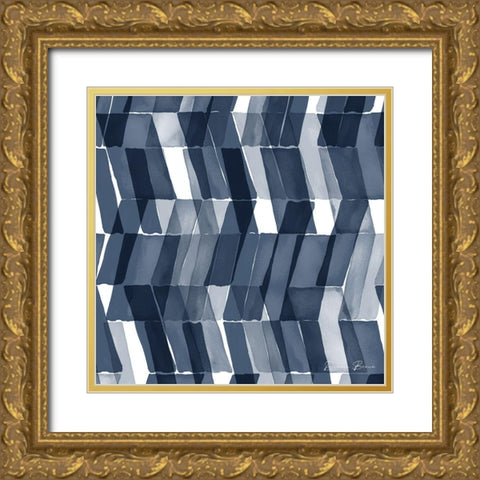 Blue Geometric 2 Pantone Flat Gold Ornate Wood Framed Art Print with Double Matting by Brown, Denise