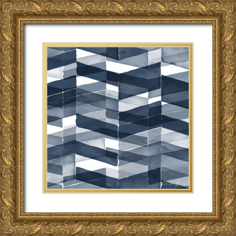 Blue Geometric 3 Pantone Flat Gold Ornate Wood Framed Art Print with Double Matting by Brown, Denise