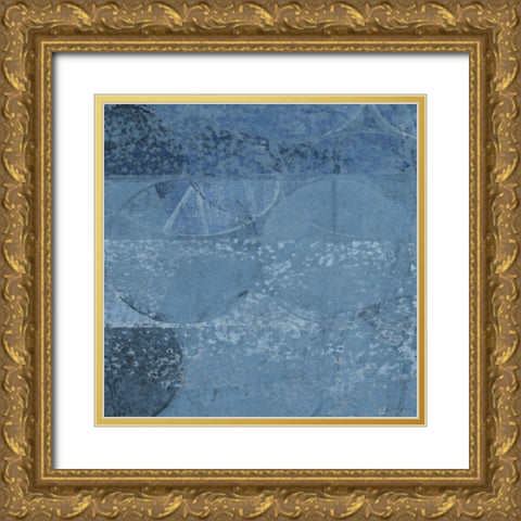 Geo Abstract Blue Hues Gold Ornate Wood Framed Art Print with Double Matting by Brown, Denise