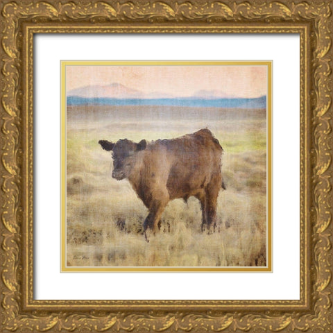 Cow Gold Ornate Wood Framed Art Print with Double Matting by Brown, Denise