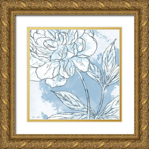 Blue Floral 2 Gold Ornate Wood Framed Art Print with Double Matting by Brown, Denise