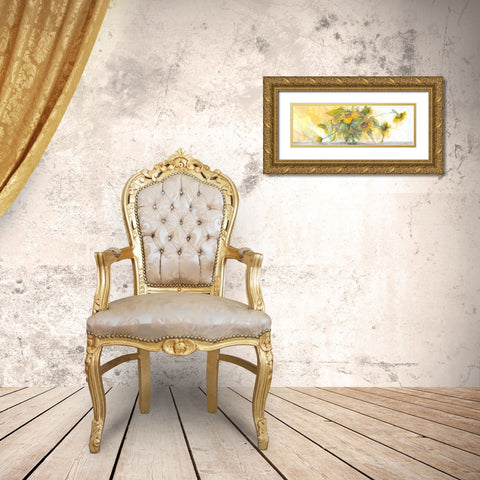 Sun Kissed Sunflowers Gold Ornate Wood Framed Art Print with Double Matting by Charest, Doris