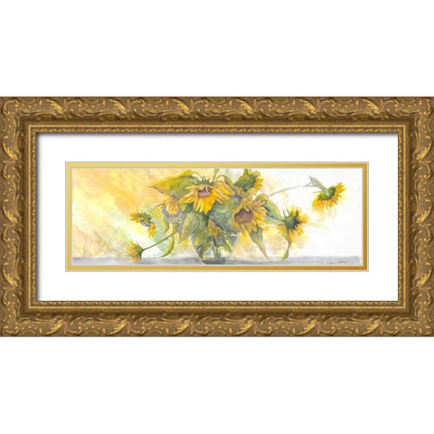 Sun Kissed Sunflowers Gold Ornate Wood Framed Art Print with Double Matting by Charest, Doris