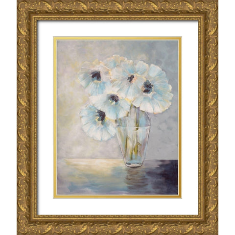 White Blooms Gold Ornate Wood Framed Art Print with Double Matting by Charest, Doris