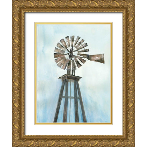 Lonely Windmill Gold Ornate Wood Framed Art Print with Double Matting by Charest, Doris