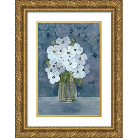 White Floral Blues 2 Gold Ornate Wood Framed Art Print with Double Matting by Charest, Doris