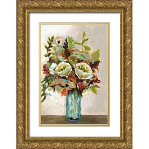 Bright Excited Florals Gold Ornate Wood Framed Art Print with Double Matting by Charest, Doris