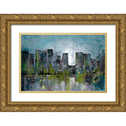 City Glow Gold Ornate Wood Framed Art Print with Double Matting by Charest, Doris