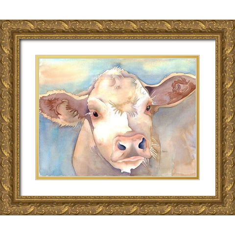 Watching Cattle 1 Gold Ornate Wood Framed Art Print with Double Matting by Charest, Doris