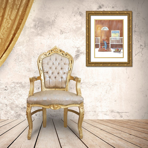 Winter Activities 1 Gold Ornate Wood Framed Art Print with Double Matting by Charest, Doris