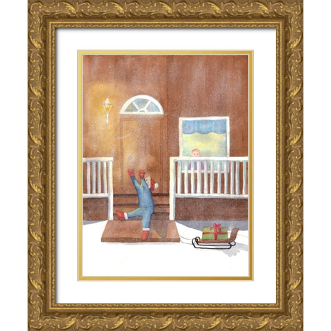 Winter Activities 1 Gold Ornate Wood Framed Art Print with Double Matting by Charest, Doris