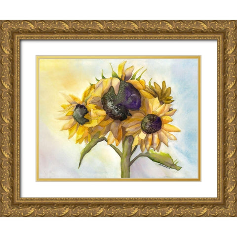 Sunflower Bloom 1 Gold Ornate Wood Framed Art Print with Double Matting by Charest, Doris