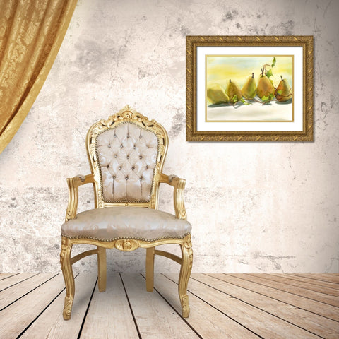 Pears In A Row 1 Gold Ornate Wood Framed Art Print with Double Matting by Charest, Doris