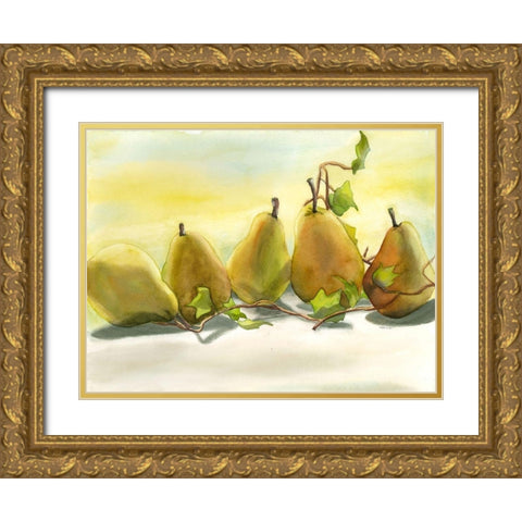Pears In A Row 1 Gold Ornate Wood Framed Art Print with Double Matting by Charest, Doris