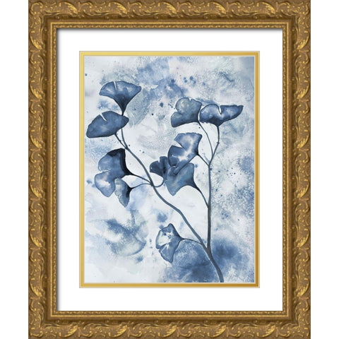 Indigo Splashed Ginkos 1 Gold Ornate Wood Framed Art Print with Double Matting by Charest, Doris