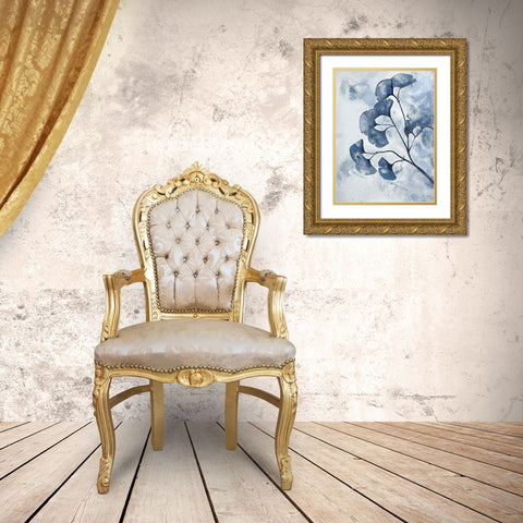 Indigo Splashed Ginkos 2 Gold Ornate Wood Framed Art Print with Double Matting by Charest, Doris