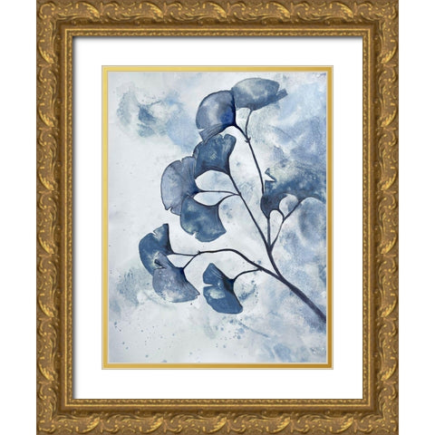 Indigo Splashed Ginkos 2 Gold Ornate Wood Framed Art Print with Double Matting by Charest, Doris