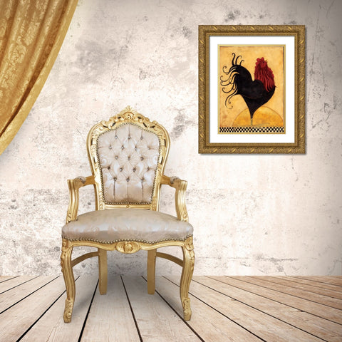 Rooster Gold Ornate Wood Framed Art Print with Double Matting by DiPaolo, Dan