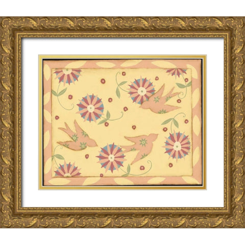 Pink Bird Gold Ornate Wood Framed Art Print with Double Matting by DiPaolo, Dan