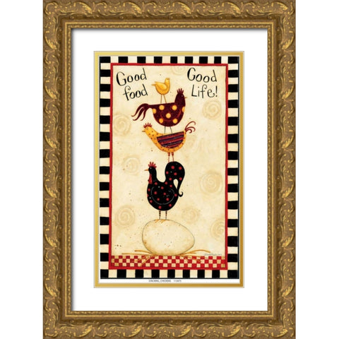 Stacking Chickens Gold Ornate Wood Framed Art Print with Double Matting by DiPaolo, Dan