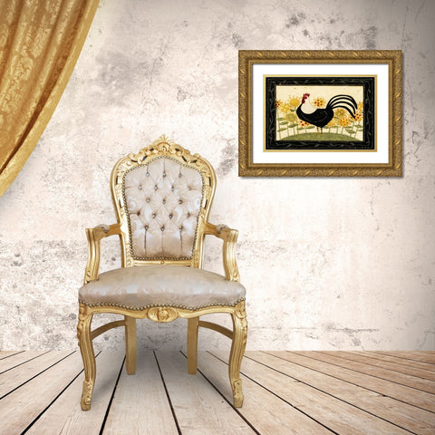 Hey There Rooster Gold Ornate Wood Framed Art Print with Double Matting by DiPaolo, Dan