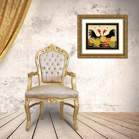 Two Rooster Gold Ornate Wood Framed Art Print with Double Matting by DiPaolo, Dan