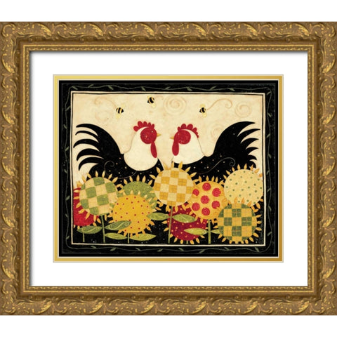Two Rooster Gold Ornate Wood Framed Art Print with Double Matting by DiPaolo, Dan