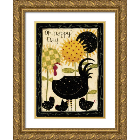 Henrietta With Chicks Gold Ornate Wood Framed Art Print with Double Matting by DiPaolo, Dan