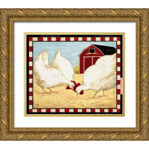 Red Barn Chickens Gold Ornate Wood Framed Art Print with Double Matting by DiPaolo, Dan