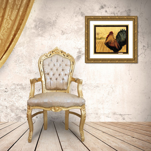 Windmill Rooster Gold Ornate Wood Framed Art Print with Double Matting by DiPaolo, Dan