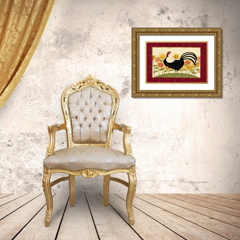 Rooster Gold Ornate Wood Framed Art Print with Double Matting by DiPaolo, Dan