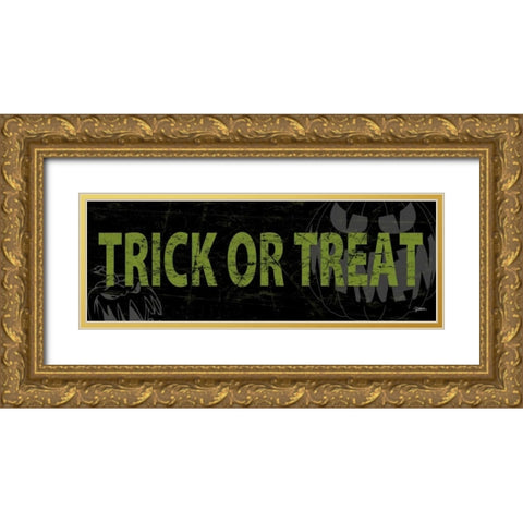 Trick Or Treat Green Gold Ornate Wood Framed Art Print with Double Matting by Stimson, Diane