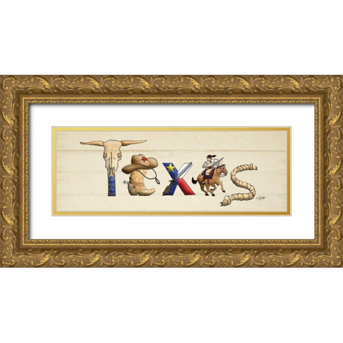 Texas Sign Gold Ornate Wood Framed Art Print with Double Matting by Stimson, Diane