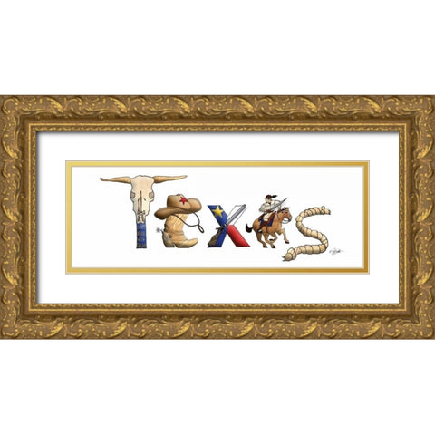 Texas Illustration Gold Ornate Wood Framed Art Print with Double Matting by Stimson, Diane