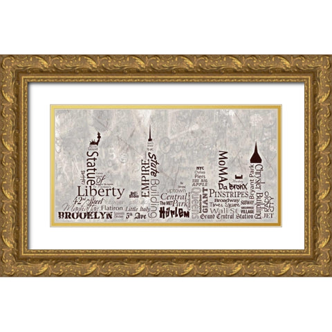 NY Skyline Warm Gold Ornate Wood Framed Art Print with Double Matting by Stimson, Diane