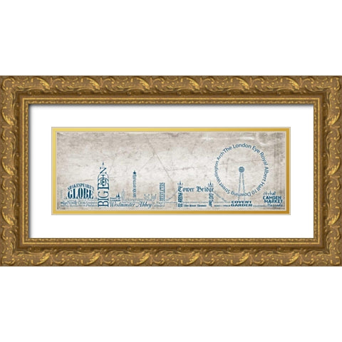 London Skyline Blue Gold Ornate Wood Framed Art Print with Double Matting by Stimson, Diane