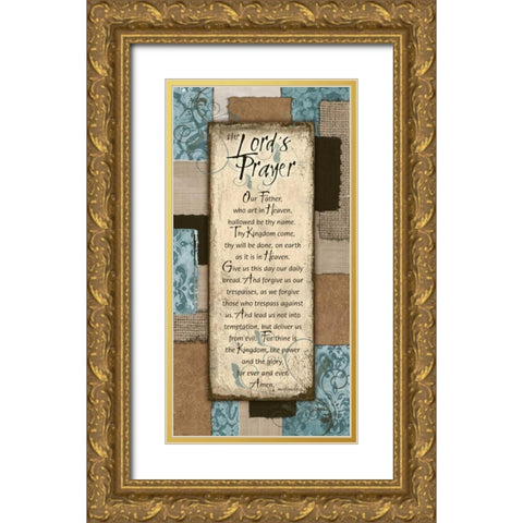 Patchwork Lords Prayer Blue Gold Ornate Wood Framed Art Print with Double Matting by Stimson, Diane