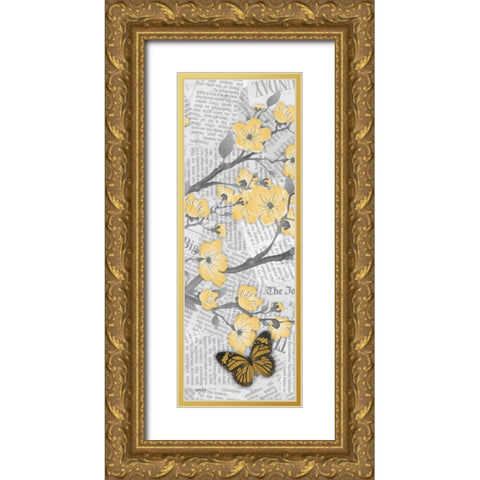 Cherry Blossom Bflies 2 Gold Ornate Wood Framed Art Print with Double Matting by Stimson, Diane