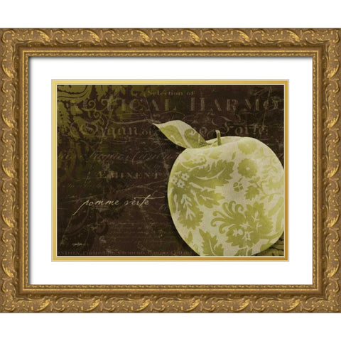 Apple Damask Horizontal Gold Ornate Wood Framed Art Print with Double Matting by Stimson, Diane