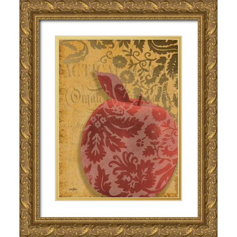 Red Apple Damask Gold Ornate Wood Framed Art Print with Double Matting by Stimson, Diane