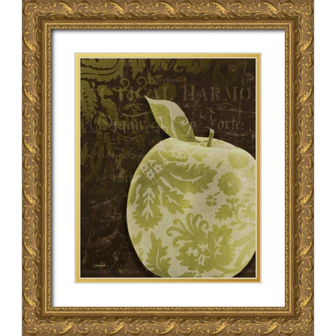 Apple Damask Vert Gold Ornate Wood Framed Art Print with Double Matting by Stimson, Diane