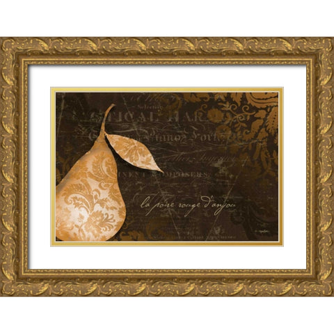 Pear Damask Horizontal Gold Ornate Wood Framed Art Print with Double Matting by Stimson, Diane