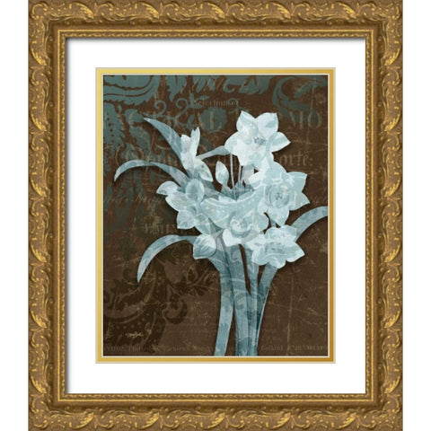 Daffodil Damask Gold Ornate Wood Framed Art Print with Double Matting by Stimson, Diane