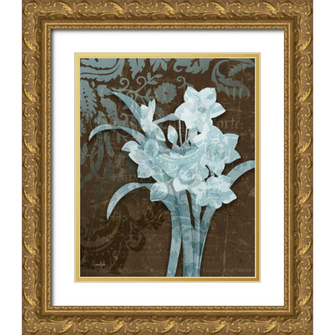 Daffodil Damask Gold Ornate Wood Framed Art Print with Double Matting by Stimson, Diane