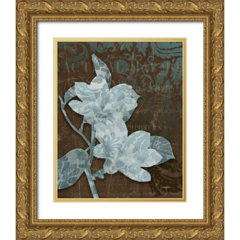 Magnolia Damask Gold Ornate Wood Framed Art Print with Double Matting by Stimson, Diane