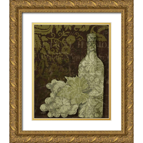 White Wine Damask Gold Ornate Wood Framed Art Print with Double Matting by Stimson, Diane