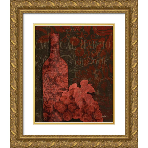 Red Wine Damask Gold Ornate Wood Framed Art Print with Double Matting by Stimson, Diane