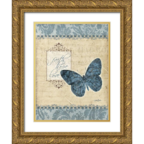 Bfly Damask 2 Gold Ornate Wood Framed Art Print with Double Matting by Stimson, Diane