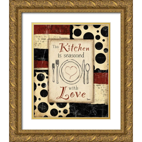 Kitchen Love Plate Gold Ornate Wood Framed Art Print with Double Matting by Stimson, Diane