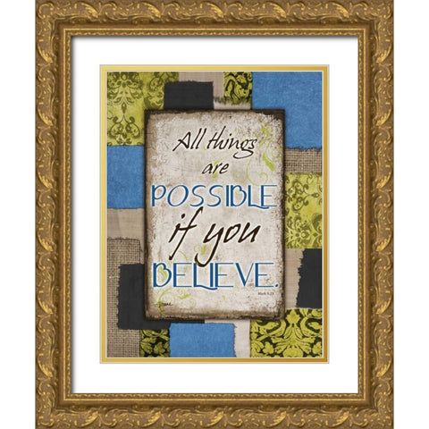 Patch Work Believe Gold Ornate Wood Framed Art Print with Double Matting by Stimson, Diane